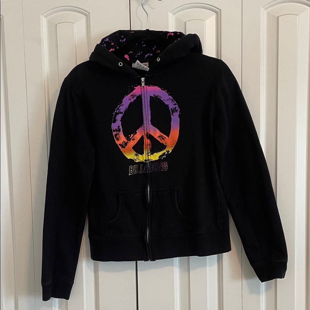 Billabong Kids Black Hoodie with Colorful Peace Sign